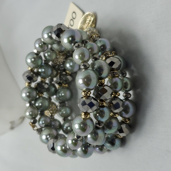 Ali khan pave Crystal ball bead memory wire Bracelet in shades of black gray - Picture 5 of 6